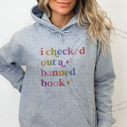 I Checked Out a Banned Book Care & Resist Gildan hoodie in Sport Grey