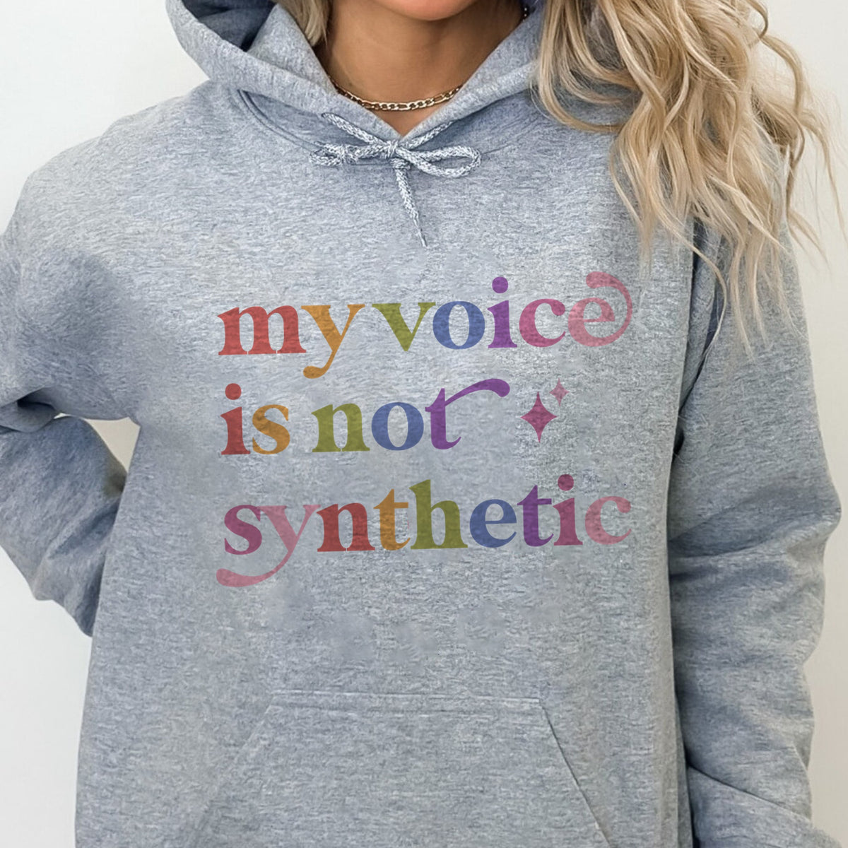 My Voice is not Synthetic Care & Resist Gildan hoodie in Sport Grey