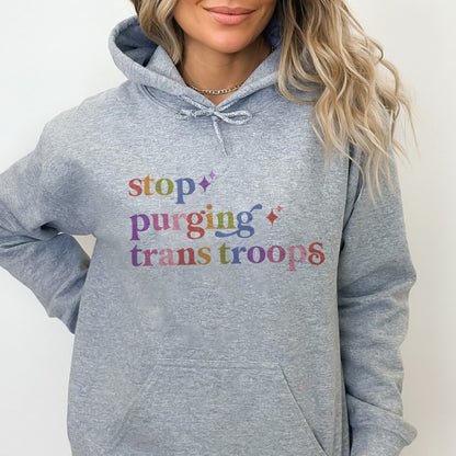 Stop Purging Trans Troops Care & Resist Gildan hoodie in Sport Grey