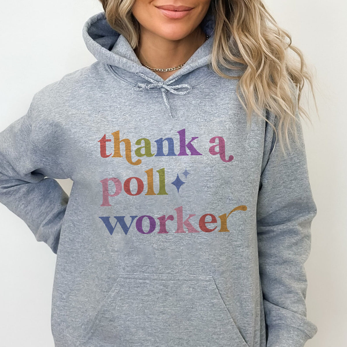 Thank a Poll Worker Care & Resist Gildan hoodie in Sport Grey