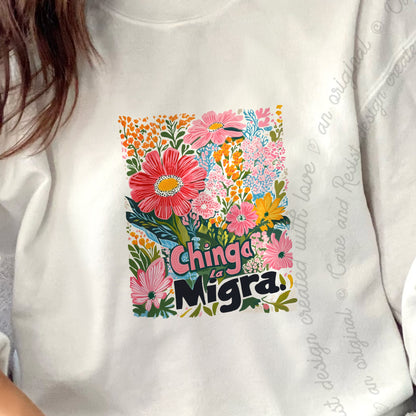 Chinga La Migra Care & Resist Gildan crewneck sweatshirt in White