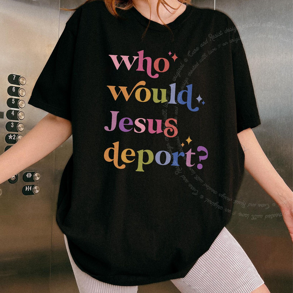 Who Would Jesus Deport? Care & Resist progressive t-shirt in Black