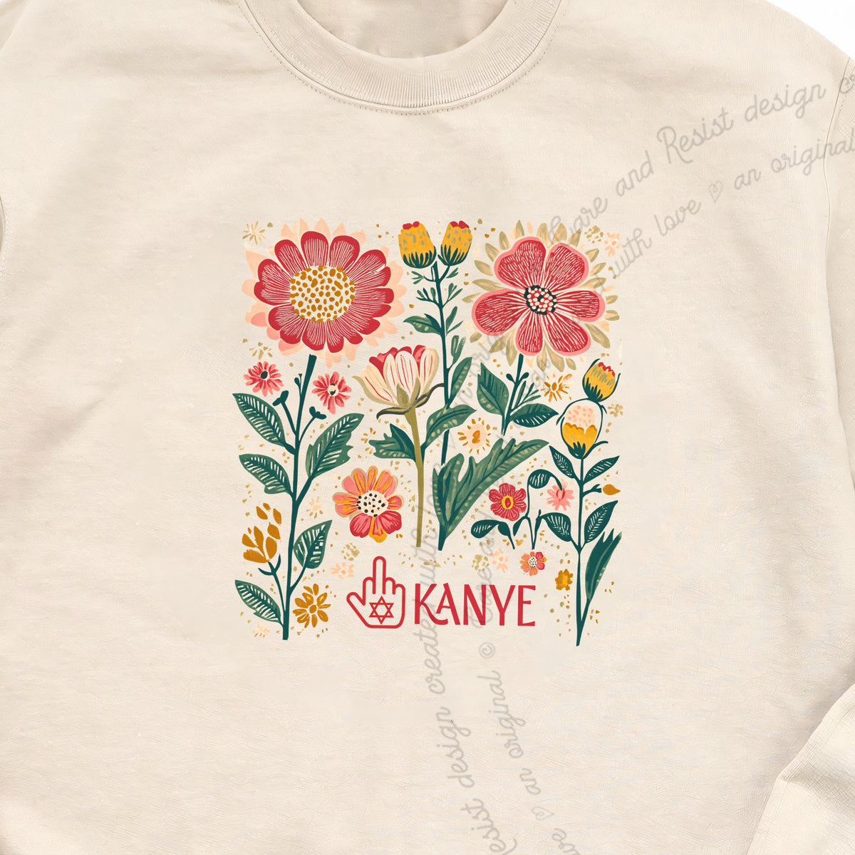 Middle Finger Kanye Care & Resist Gildan crewneck sweatshirt in Sand