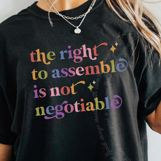 The Right to Assemble is not Negotiable Care & Resist progressive t-shirt in Black