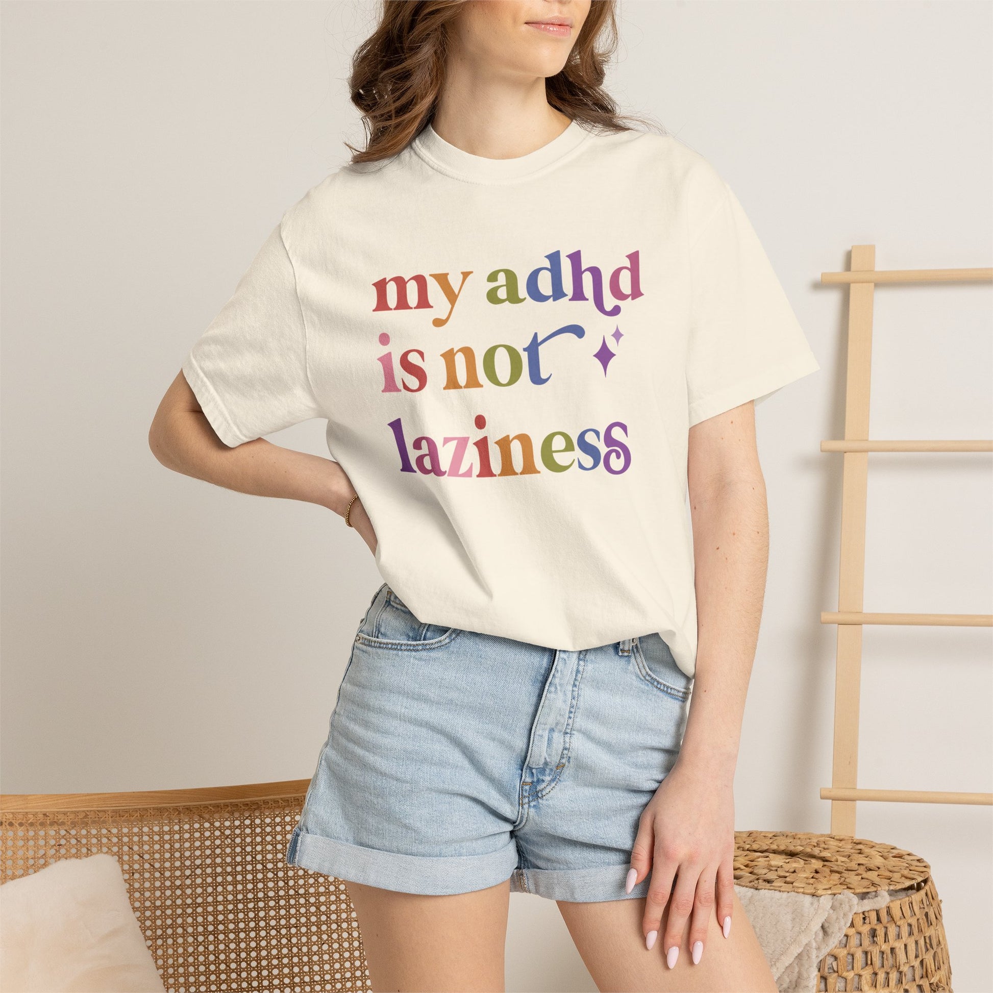 My Adhd is not Laziness Care & Resist rainbow Comfort Colors tee