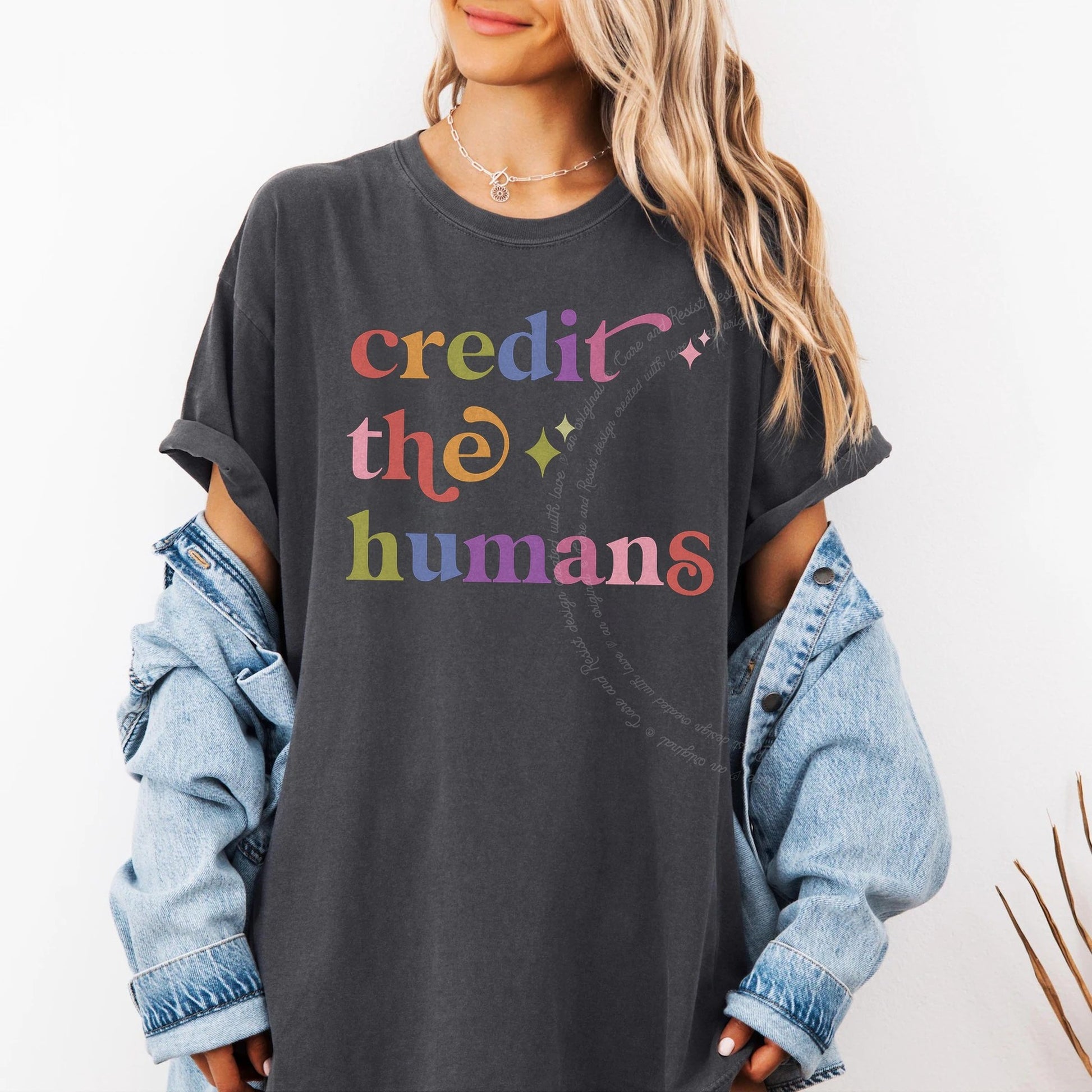 Credit the Humans Care & Resist rainbow Comfort Colors tee, Graphite