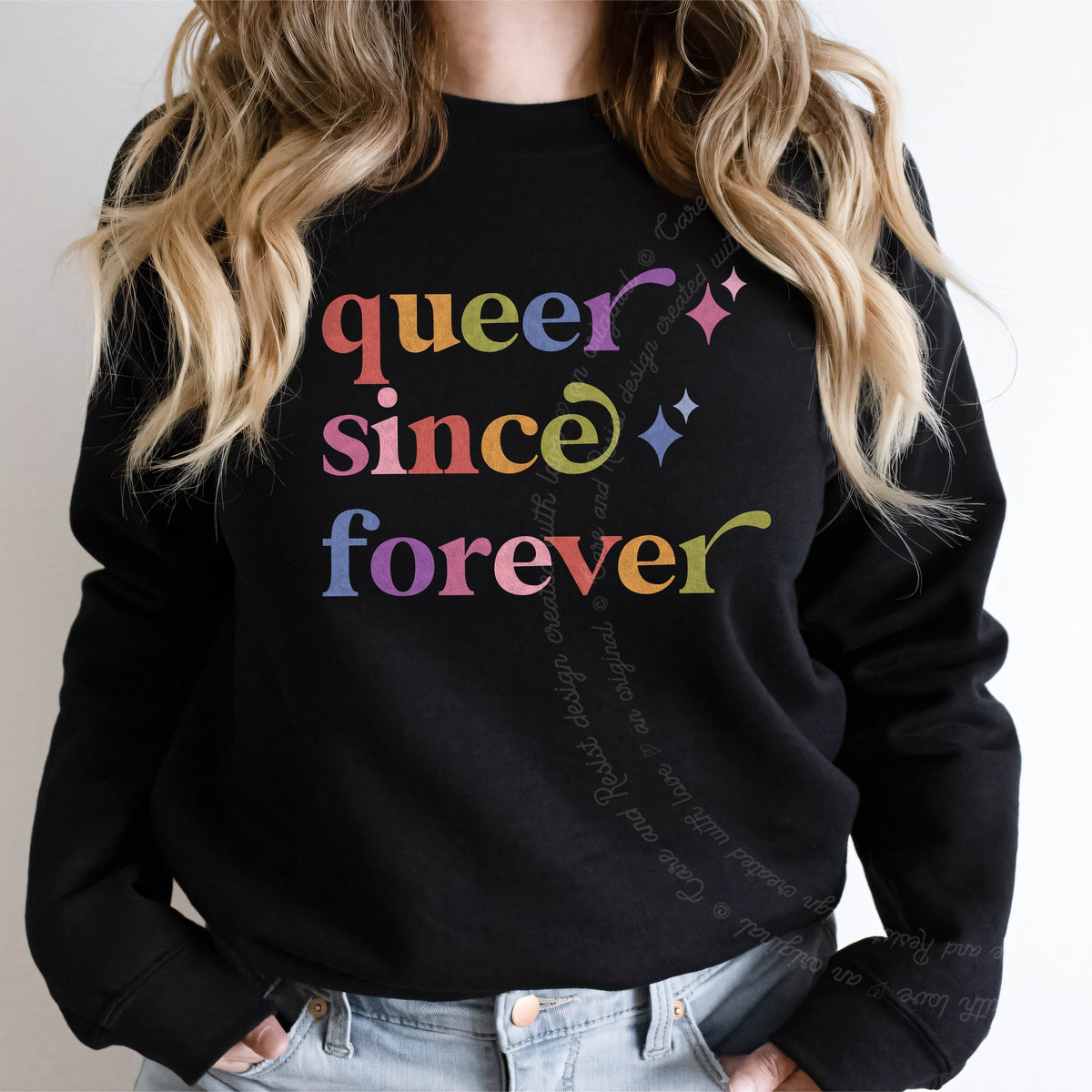 Queer Since Forever Care & Resist Gildan crewneck sweatshirt in Black