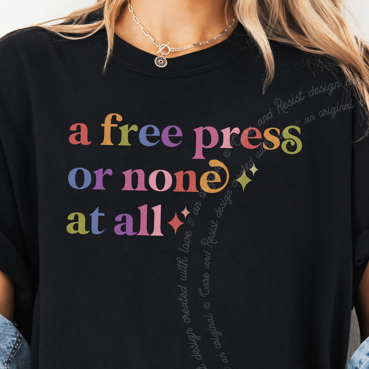 A Free Press or None At All Care & Resist progressive t-shirt in Black