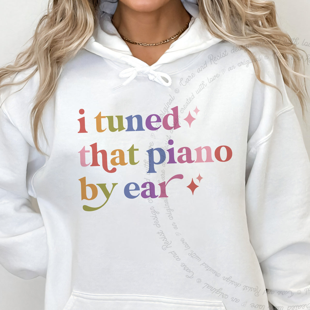 I Tuned That Piano By Ear Care & Resist Gildan hoodie in White