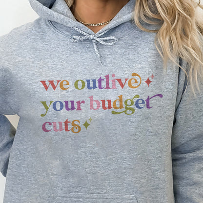 We Outlive Your Budget Cuts Care & Resist Gildan hoodie in Sport Grey