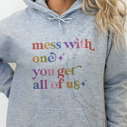 Mess With One You Get All of Us Care & Resist Gildan hoodie in Sport Grey