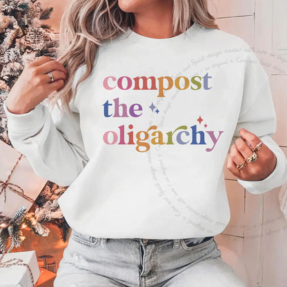Compost the Oligarchy Care & Resist Gildan crewneck sweatshirt in White