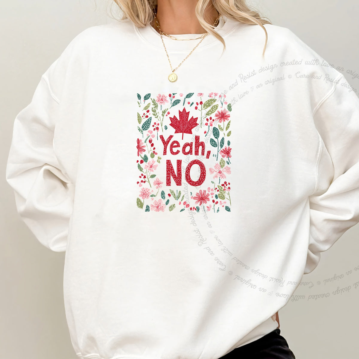 Yeah, No Care & Resist Gildan crewneck sweatshirt in White