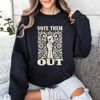 Vote Them Out Ballot Linocut Care & Resist Gildan crewneck sweatshirt in Black