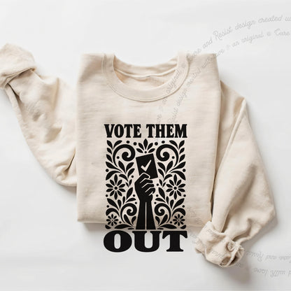 Vote Them Out Ballot Stencil Care & Resist Gildan crewneck sweatshirt in Sand