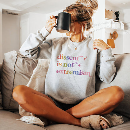 Dissent is not Extremism Care & Resist Gildan crewneck sweatshirt in Sport Grey