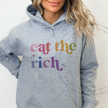 Eat the Rich Care & Resist Gildan hoodie in Sport Grey