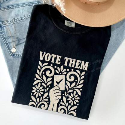 Vote Them Out Ballot Linocut Care & Resist progressive t-shirt in Black