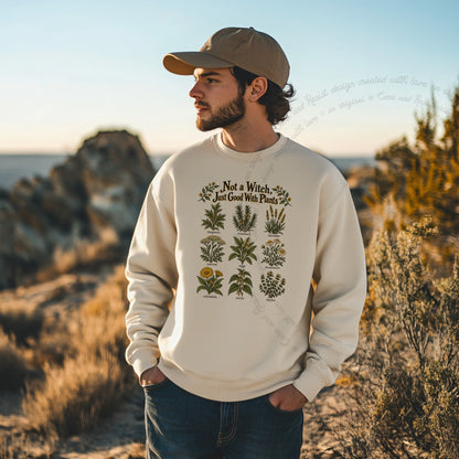 Not a Witch Just Good With Plants Care & Resist Gildan crewneck sweatshirt in Sand