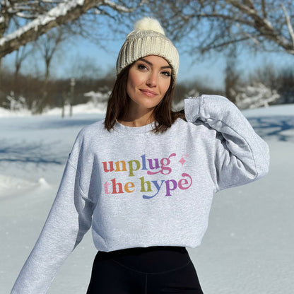 Unplug the Hype Care & Resist Gildan crewneck sweatshirt in Sport Grey