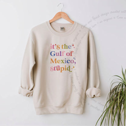 It's the Gulf of Mexico, Stupid Care & Resist Gildan crewneck sweatshirt in Sand