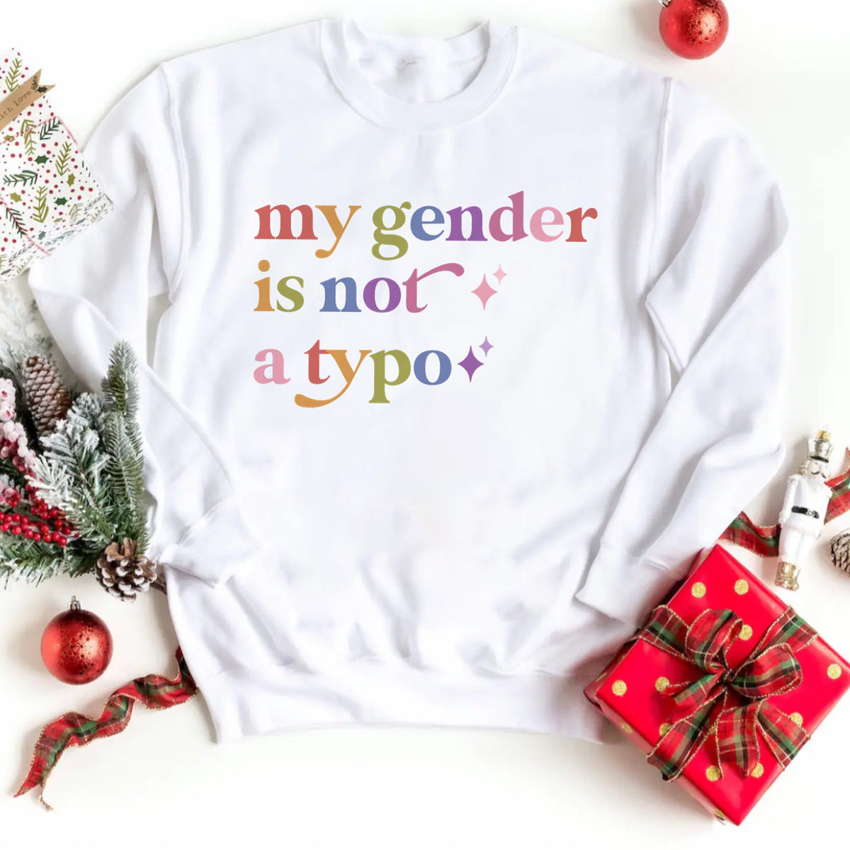My Gender is not a Typo Care & Resist Gildan crewneck sweatshirt in White