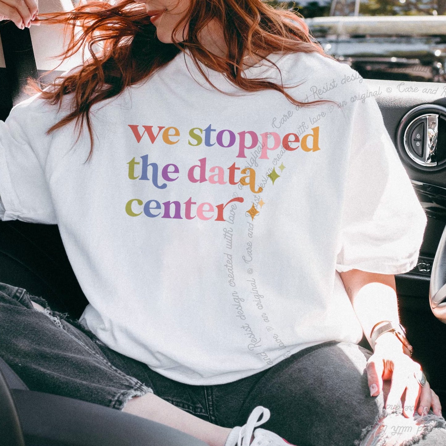 We Stopped the Data Center Care & Resist rainbow tee