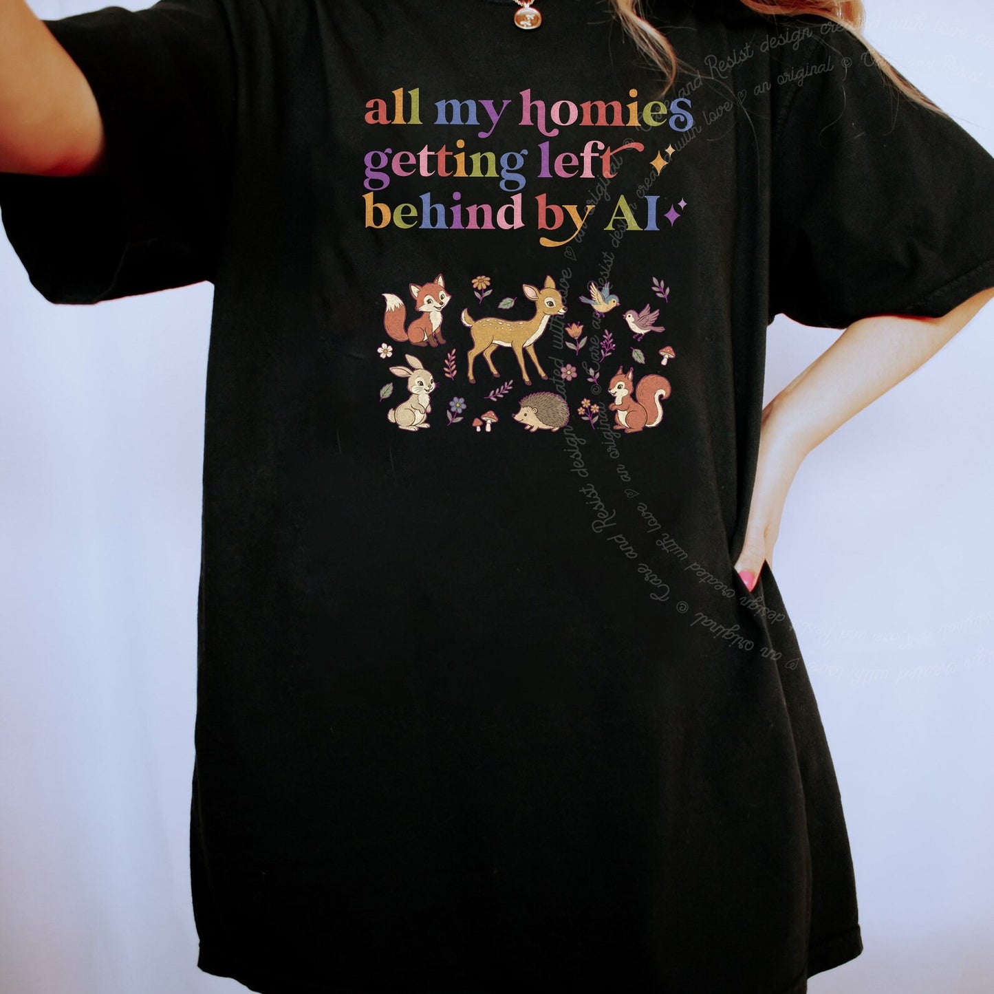 All My Homies Getting Left Behind By AI Care & Resist rainbow Comfort Colors tee, Black
