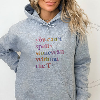 You Can't Spell Stonewall Without the T Care & Resist Gildan hoodie in Sport Grey