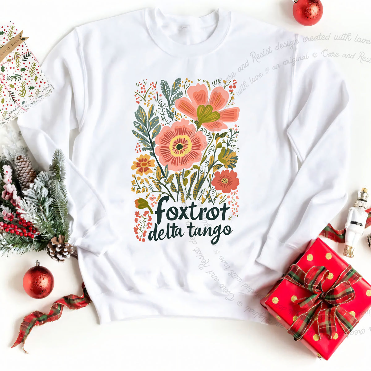 Foxtrot Delta Tango Care & Resist Gildan crewneck sweatshirt in White