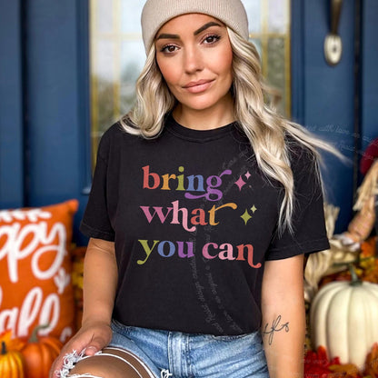 Bring What You Can Care & Resist rainbow Comfort Colors tee, Black