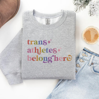 Trans Athletes Belong Here Care & Resist Gildan crewneck sweatshirt in Sport Grey