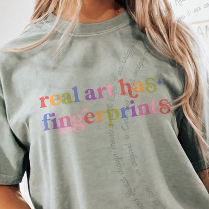 Real Art Has Fingerprints Care & Resist progressive t-shirt in Bay