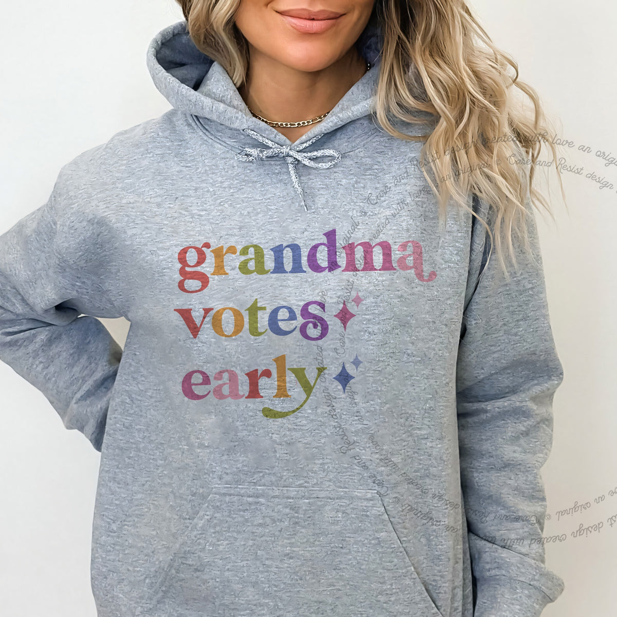 Grandma Votes Early Care & Resist Gildan hoodie in Sport Grey