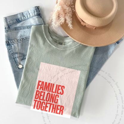 Families Belong Together Red Pink Care & Resist progressive t-shirt in Bay