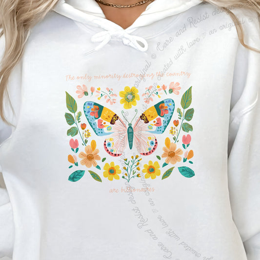 The Only Minority Destroying This Country Are Billionaires Care & Resist Gildan hoodie in White