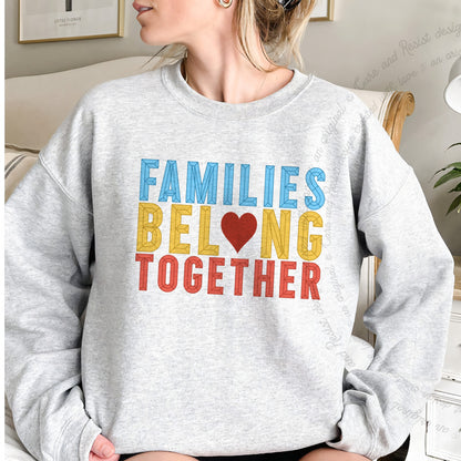 Families Belong Together Care & Resist Gildan crewneck sweatshirt in Sport Grey