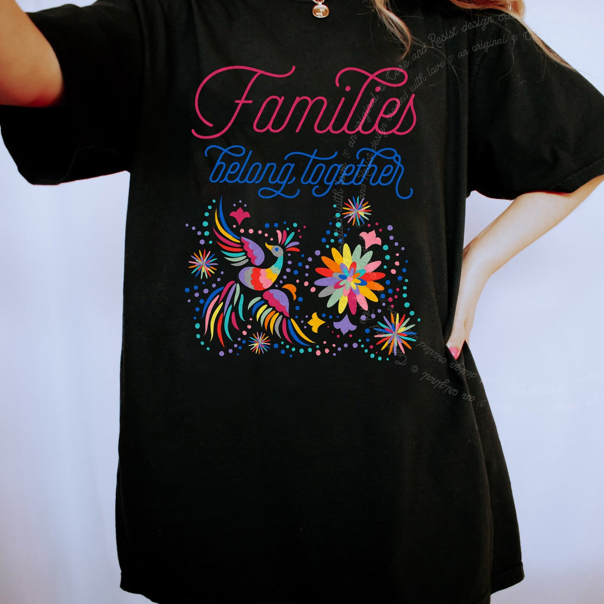Families Belong Together Rainbow Care & Resist progressive t-shirt in Black