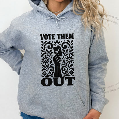 Vote Them Out Ballot Stencil Care & Resist Gildan hoodie in Sport Grey