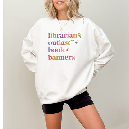 Librarians Outlast Book Banners Care & Resist Gildan crewneck sweatshirt in White