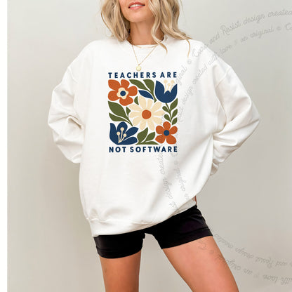 Teachers are not Software Cutout Care & Resist Gildan crewneck sweatshirt in White