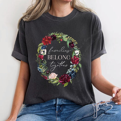 Families Belong Together Wreath Care & Resist progressive t-shirt in Graphite