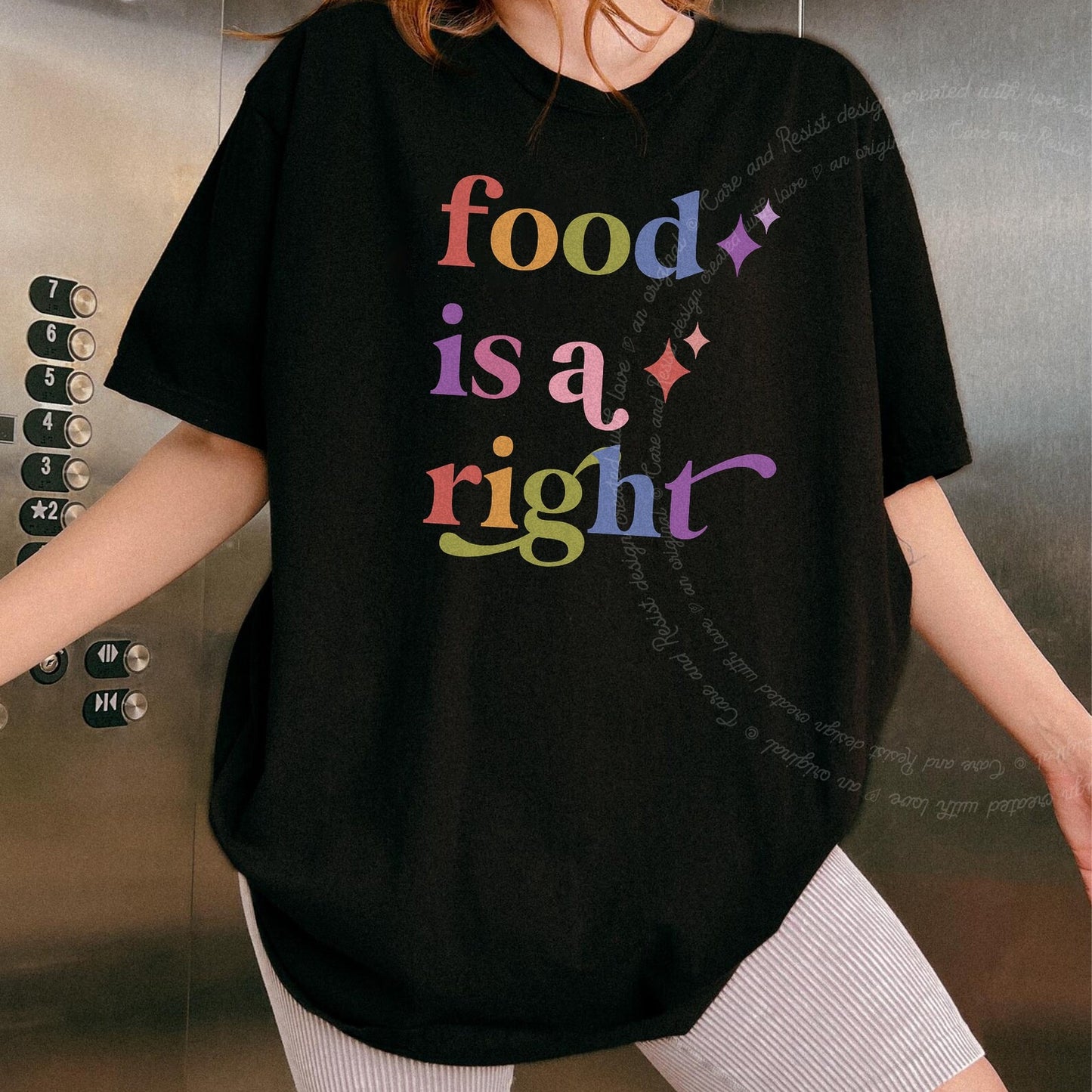 Food is a Right Care & Resist rainbow Comfort Colors tee, Black