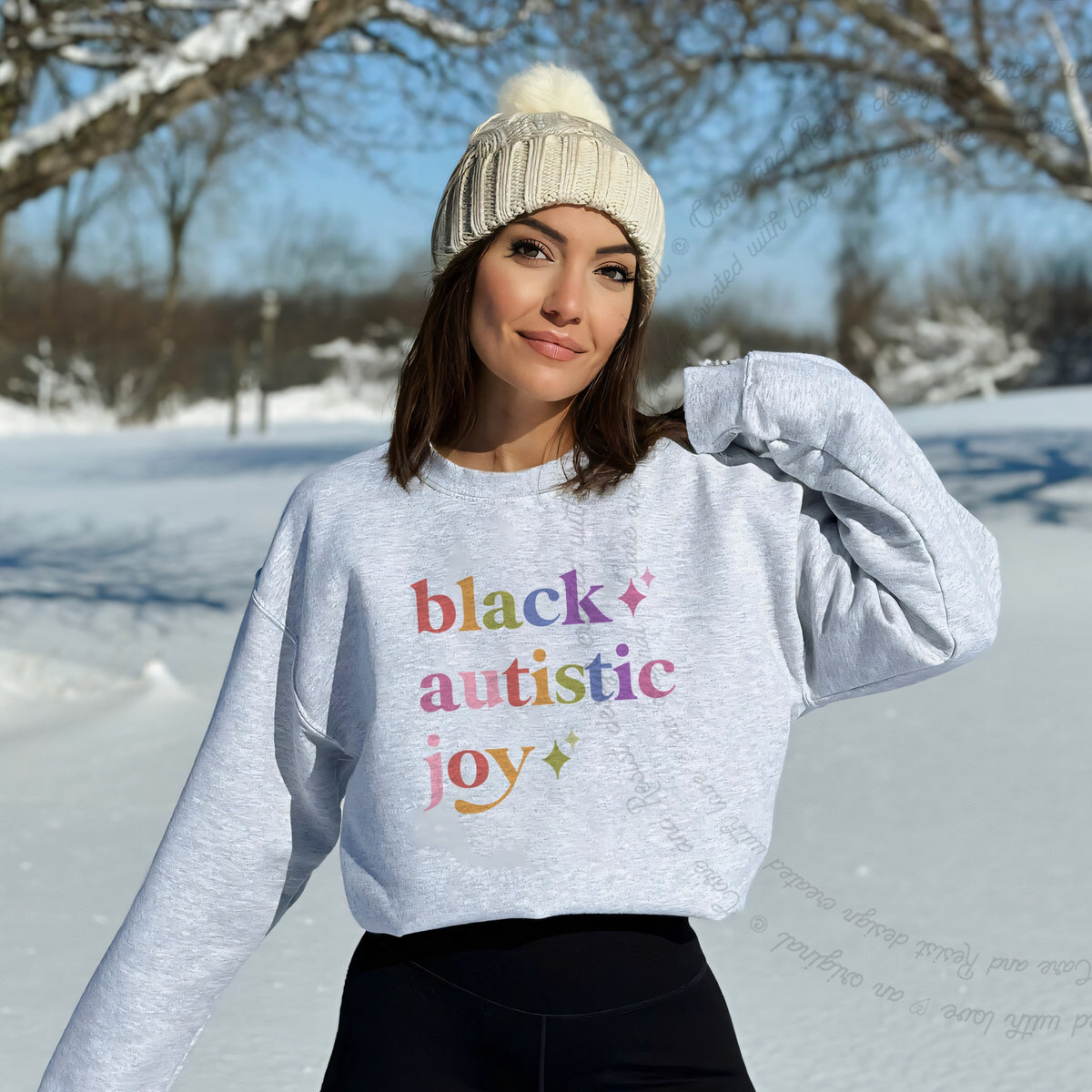 Black Autistic Joy Care & Resist Gildan crewneck sweatshirt in Sport Grey