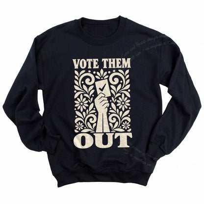 Vote Them Out Ballot Linocut Care & Resist Gildan crewneck sweatshirt in Black