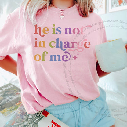 He is not in Charge of Me Care & Resist rainbow Comfort Colors tee, Blossom
