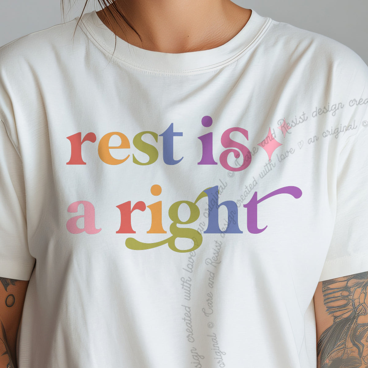 Rest is a Right Care & Resist progressive t-shirt in Ivory