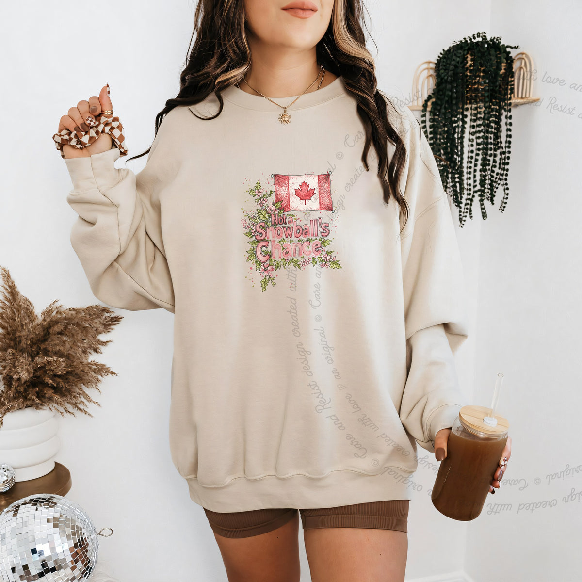Not a Snowball's Chance Care & Resist Gildan crewneck sweatshirt in Sand