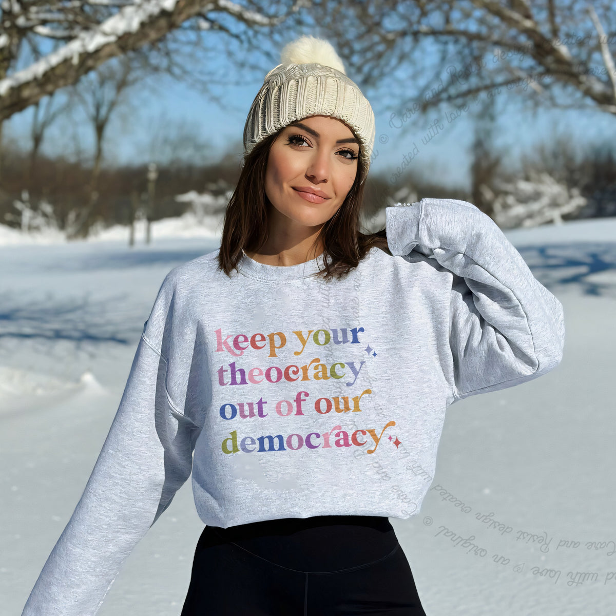 Keep Your Theocracy Out of Our Democracy Care & Resist Gildan crewneck sweatshirt in Sport Grey