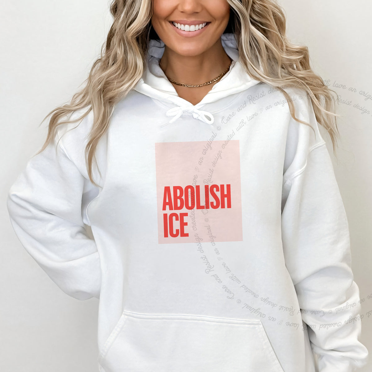 Abolish ICE Care & Resist Gildan hoodie in White